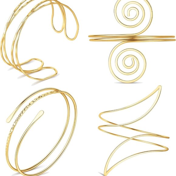Jewelry - 4PCS Gold Arm Cuff Jewelry for Women Upper Arm Cuff Bangle Band Armlet Adjustabl